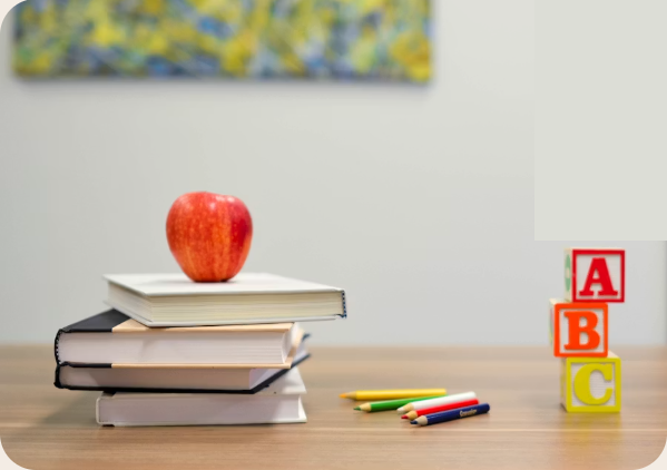 Books, pencils, and learning supplies at Bloomers Public School